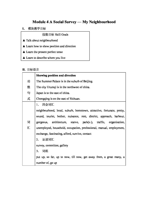 英语外研版山西省高一英语Module4ASocialSurveyMyNeighbourhoodTheFirstPeriodSpeaking