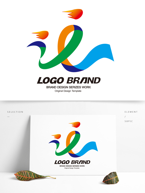 简约现代蓝黄飘带文化节标志LOGO设计