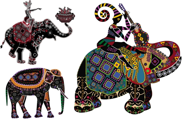 时尚花纹大象矢量素材图片