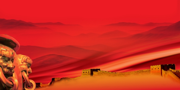 红色狮子长城背景素材图片