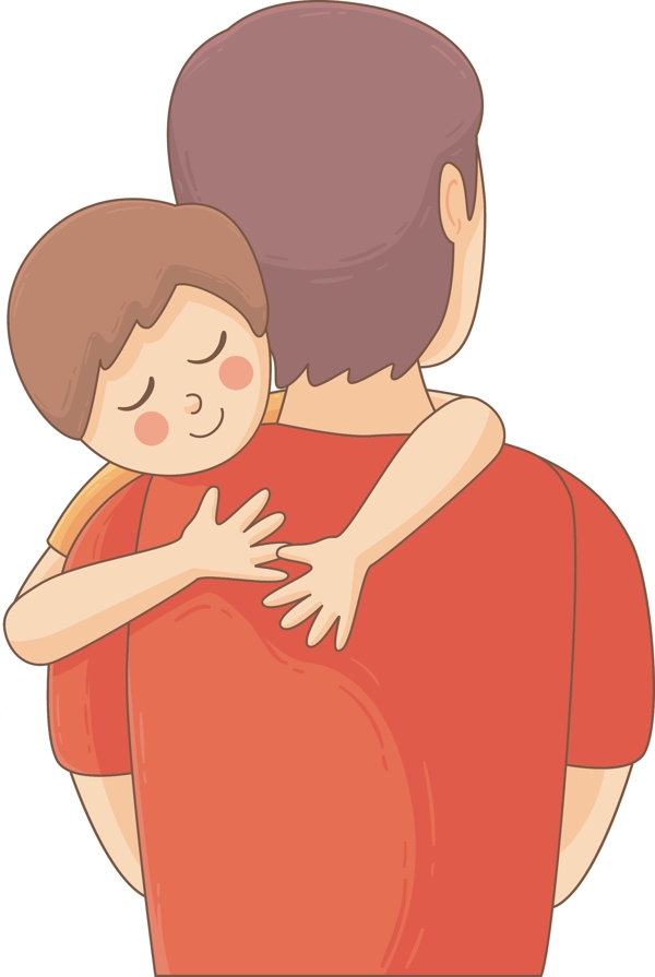 温馨父亲抱着孩子睡觉背影矢量元素