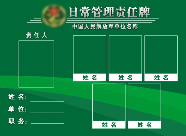 部队宿舍人员构成管理责任卡图片