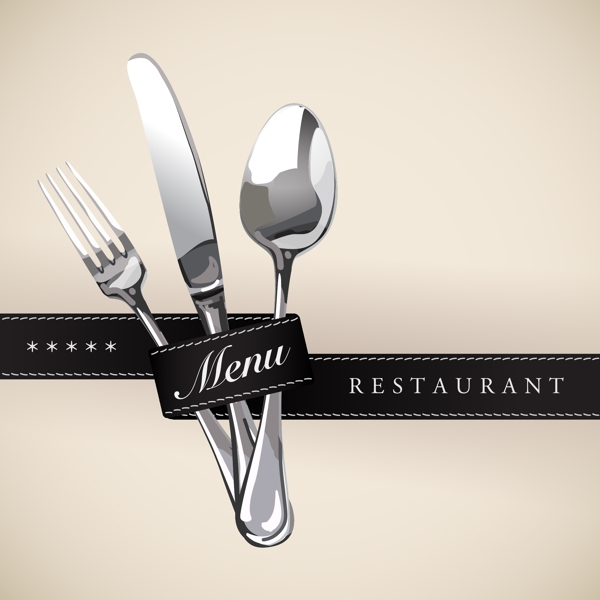 黑色彩带餐厅菜单Logo设计