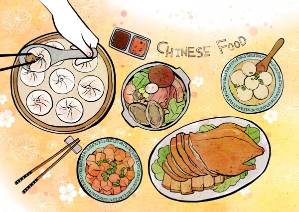 中国传统美食文化插画