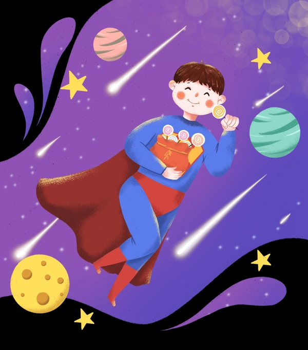 儿童节遨游太空的小朋友