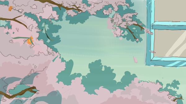 彩绘花树窗户背景设计