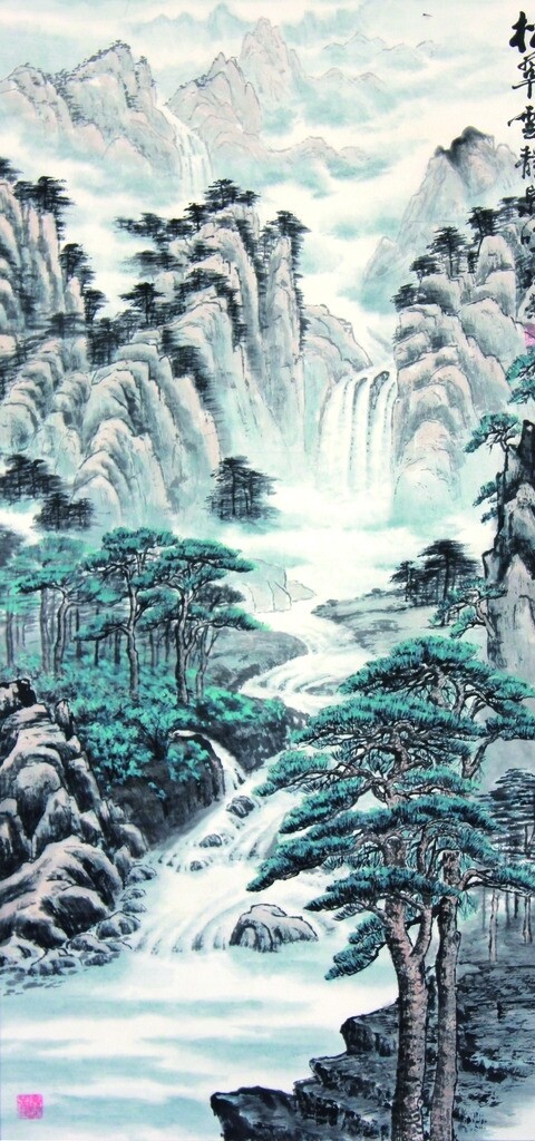 高山流水国画图片