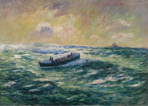 海上渔船油画图片