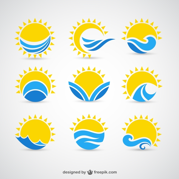 9款太阳与海浪标志矢量图