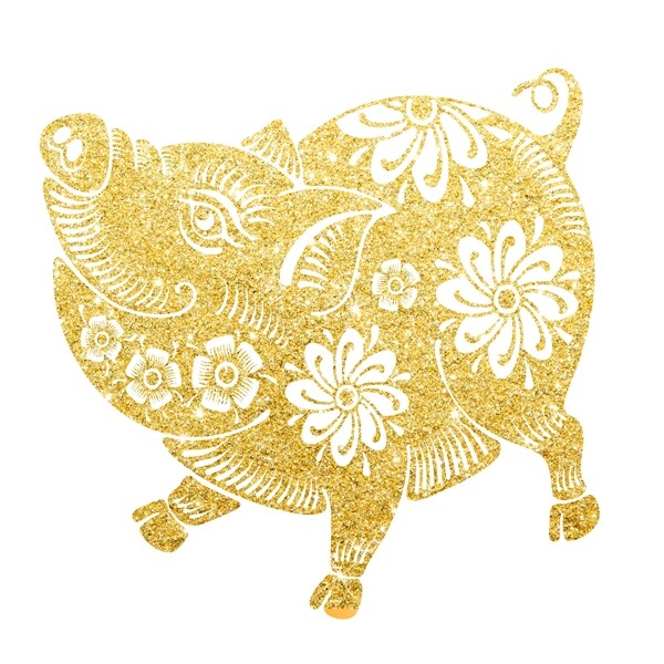 手绘可爱金猪装饰素材