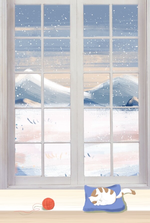 霜降大雪窗边享受静谧时光背景海报