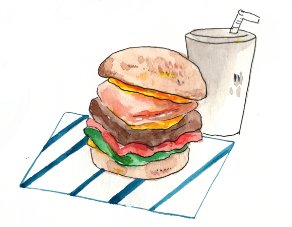 卡通手绘汉堡包饮料插画