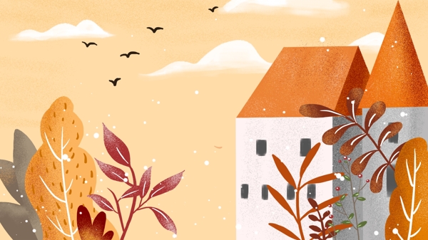 童话风卡通秋季房子植物背景设计