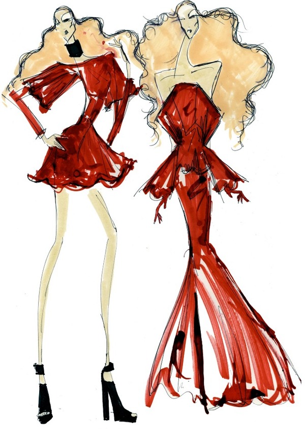 2款红色连衣裙设计图