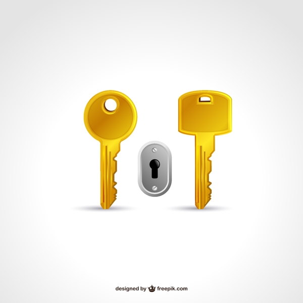 金色钥匙与锁孔矢量素材
