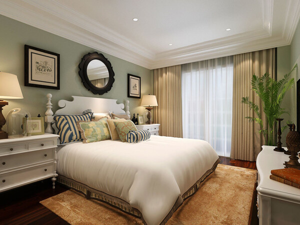 美式清新客厅条纹抱枕室内装修效果图