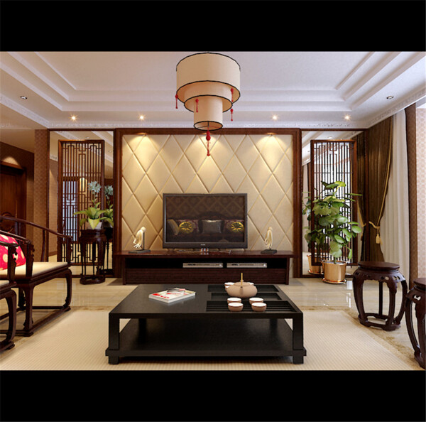 中式客厅3D模型装饰