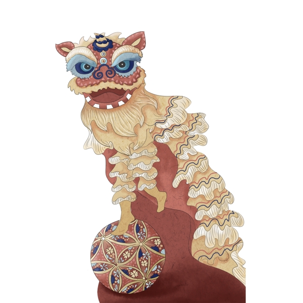 彩绘中国风传统舞狮设计