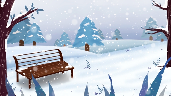 简约冬天雪地里的长椅子背景素材