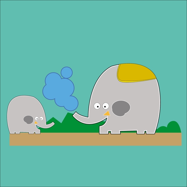 灰色母亲和儿子大象玩