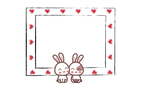 情人节爱情小兔子手绘爱心细线相框边框素材