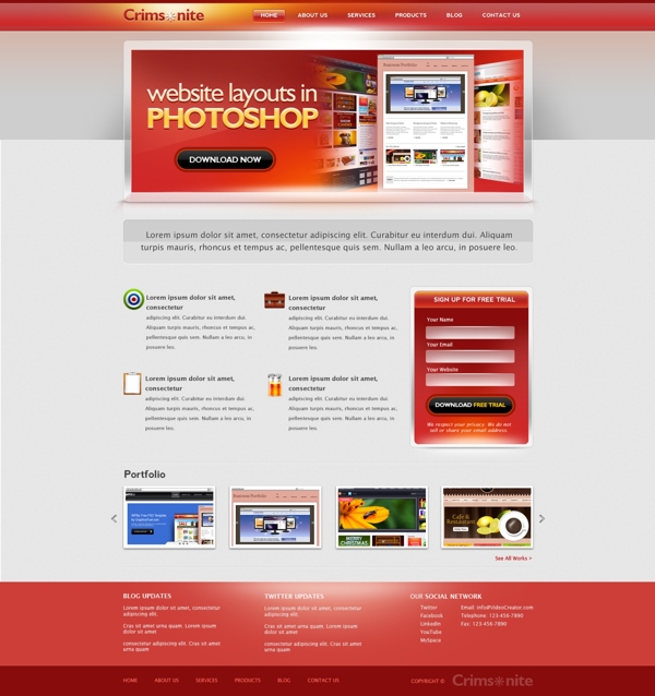 红色网站设计模版