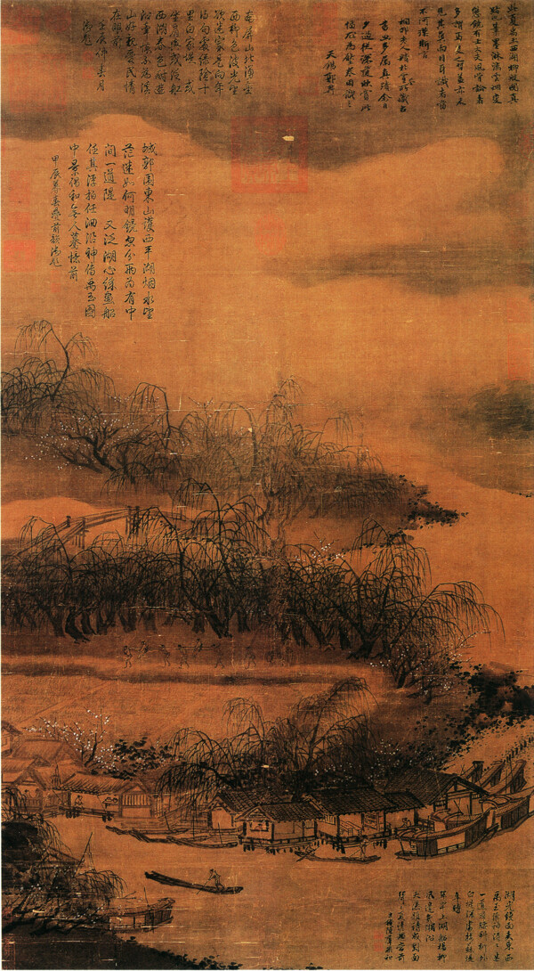 西湖柳艇图山水画中国古画0186