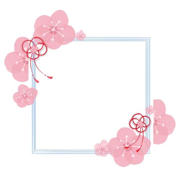 水彩清新粉色樱花水蓝色方形边框