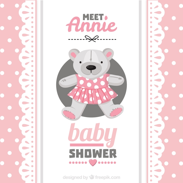 粉红色的婴儿洗澡卡与泰迪熊