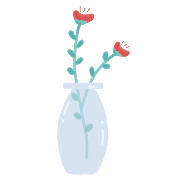卡通手绘装饰花盆花朵绿色红色植物