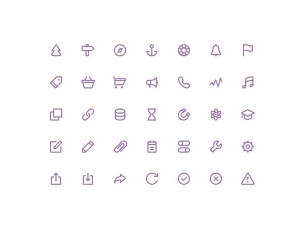 35个紫色的笔画轮廓网页图标集