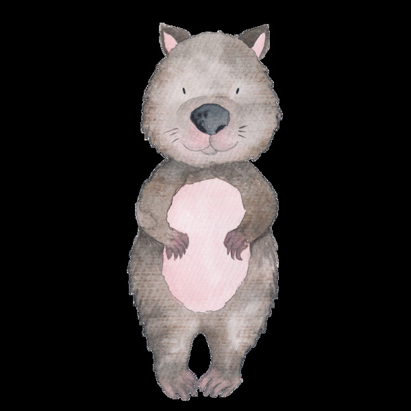 灰色手绘水彩小熊透明动物素材