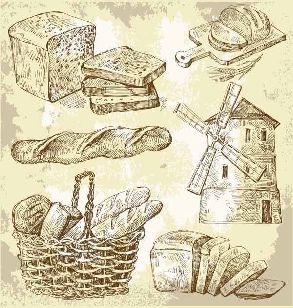 素描乡村的面包矢量图形下载