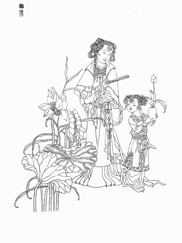 古代仕女白描图片