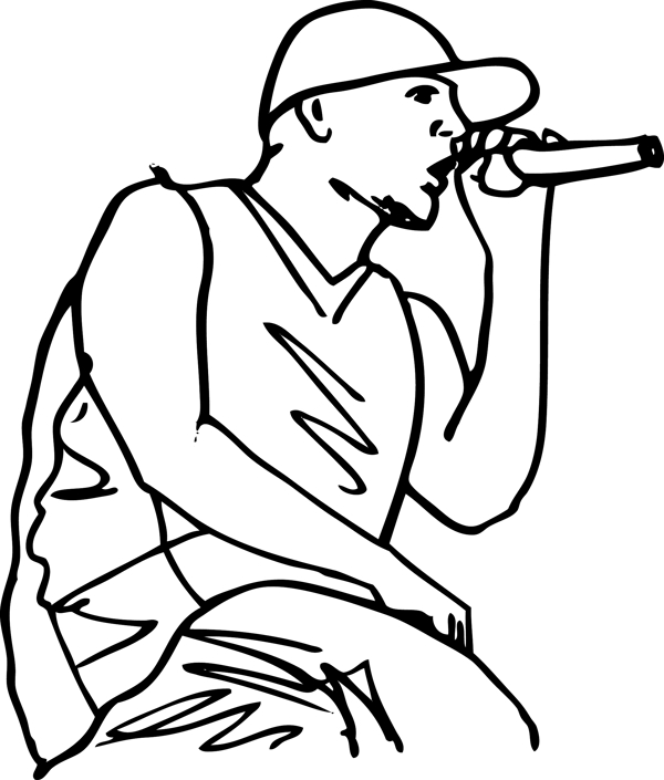 嘻哈歌手对着麦克风歌唱插画矢量图