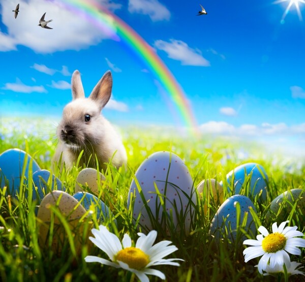 蓝天白云与兔子彩蛋图片