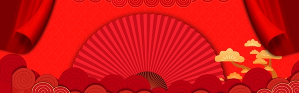红色中国风春节舞台背景素材