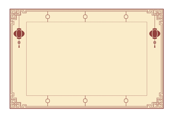 中国风古典黄底细线造型灯笼方框矢量免抠边框