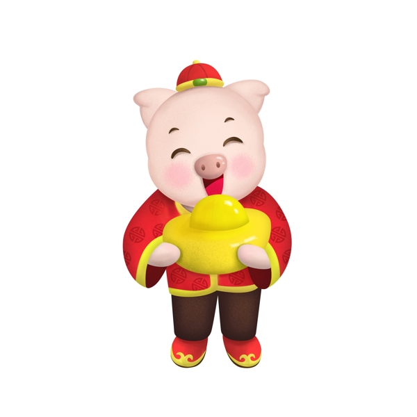 春节新年猪年卡通生肖猪传统喜庆元宝拜年