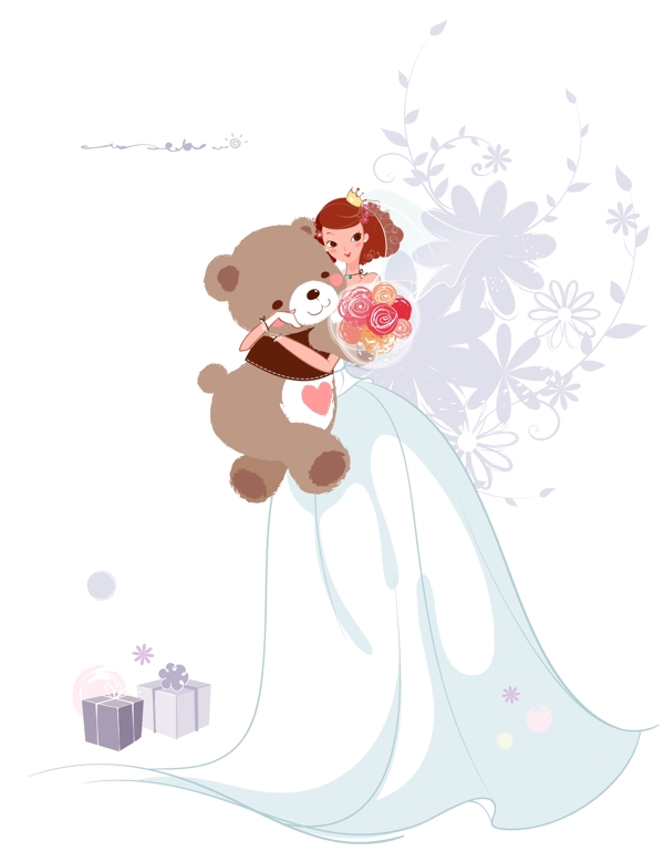 抱着玩具熊的新娘图片