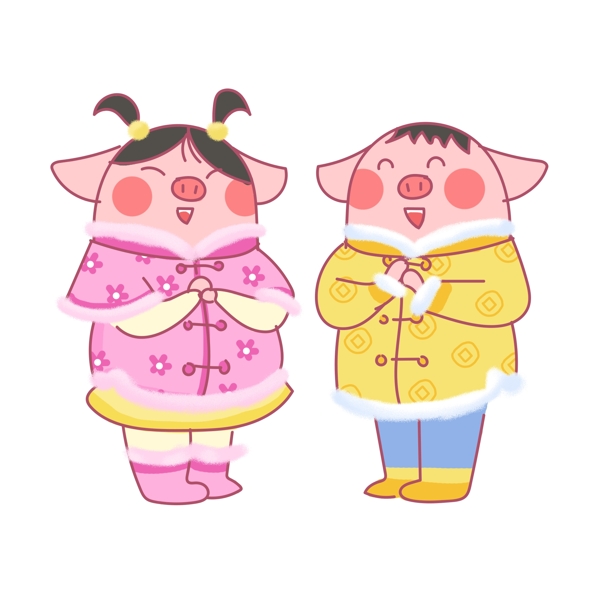 猪年动物猪卡通可爱插画原创拜年春节