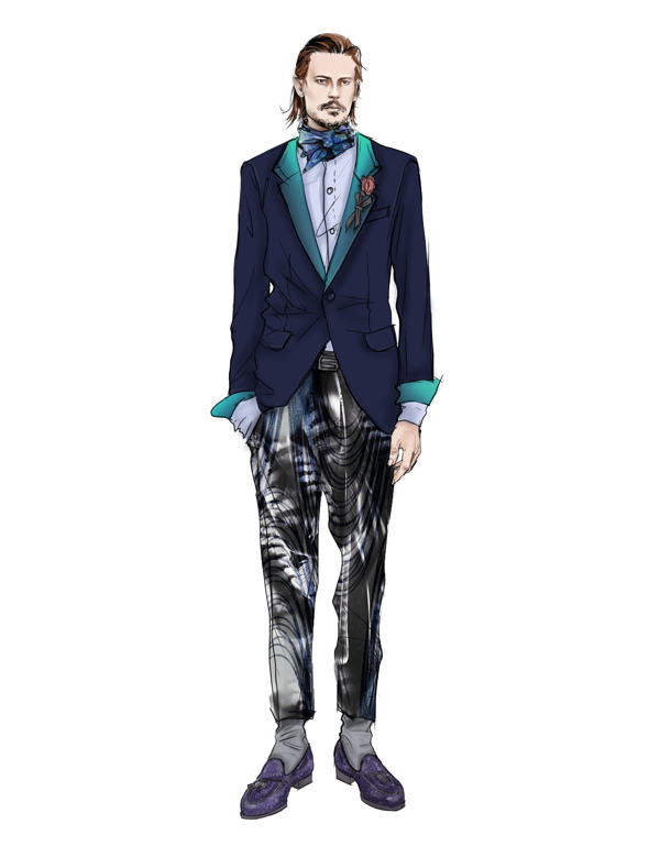 时尚绅士深蓝色西装男装效果图