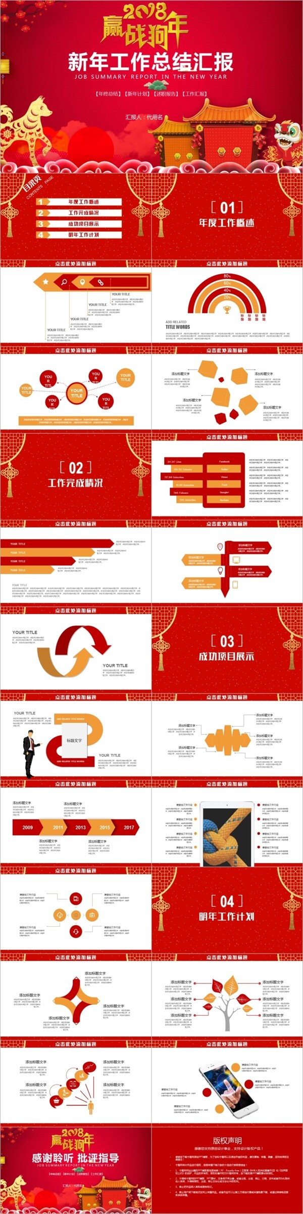 红色中国风新年工作总结汇报ppt模板