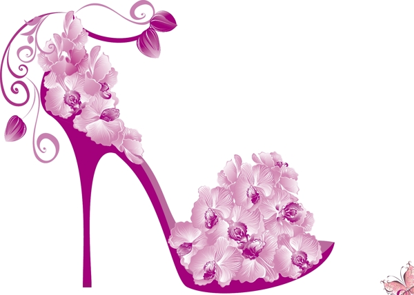 花卉蝴蝶高跟鞋