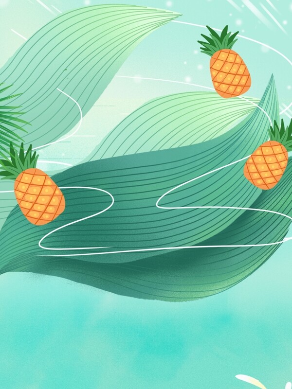 清新风绿色手绘菠萝水果背景