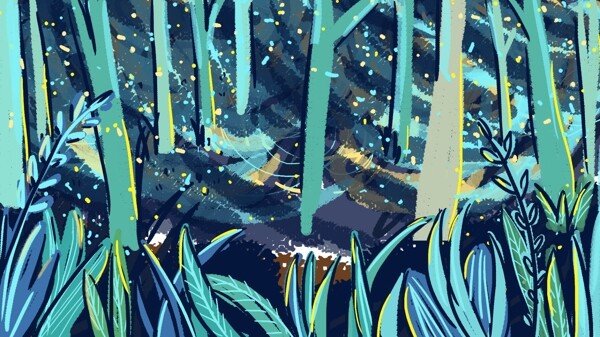 多彩手绘树林星空背景素材