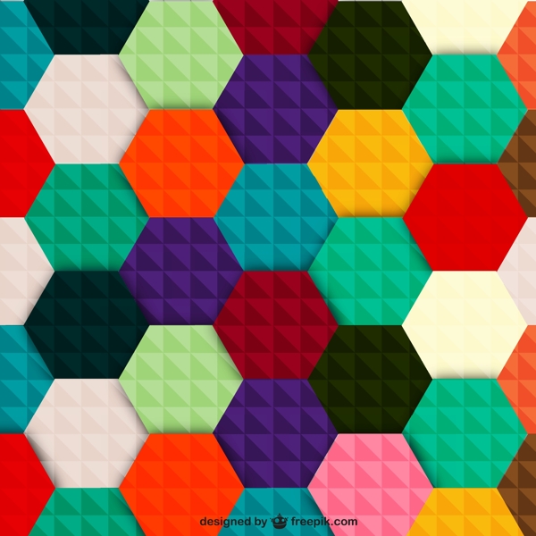 彩色六边形拼格背景矢量素材