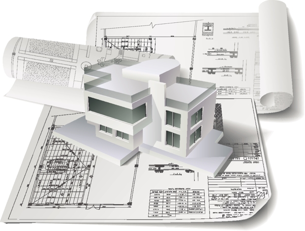 建筑模型设计图纸矢量图