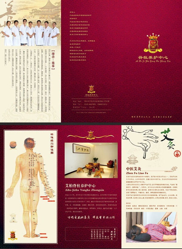 中国风中医脊柱养护艾灸宣传折页设计