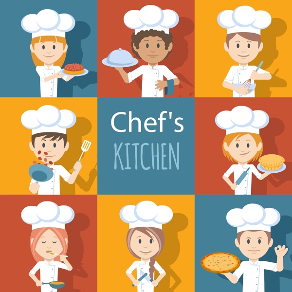 六款卡通男女厨师形象